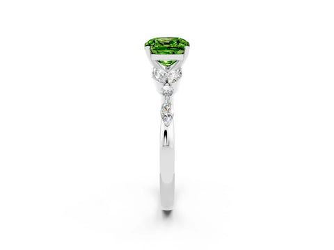 White gold Cushion Cut Peridot Solitaire Ring with Side Stones and Four-Prong Setting_14
