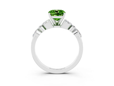 White gold Cushion Cut Peridot Solitaire Ring with Side Stones and Four-Prong Setting_15