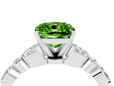 White gold Cushion Cut Peridot Solitaire Ring with Side Stones and Four-Prong Setting_16