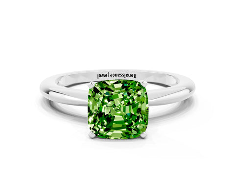 White gold Cushion Cut Peridot Solitaire Ring with Six-Prong Setting and Classic Band_12