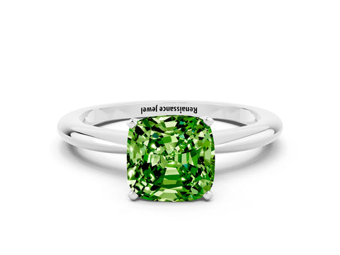 White gold Cushion Cut Peridot Solitaire Ring with Six-Prong Setting and Classic Band_12