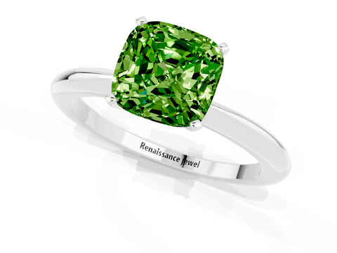 White gold Cushion Cut Peridot Solitaire Ring with Six-Prong Setting and Classic Band_13