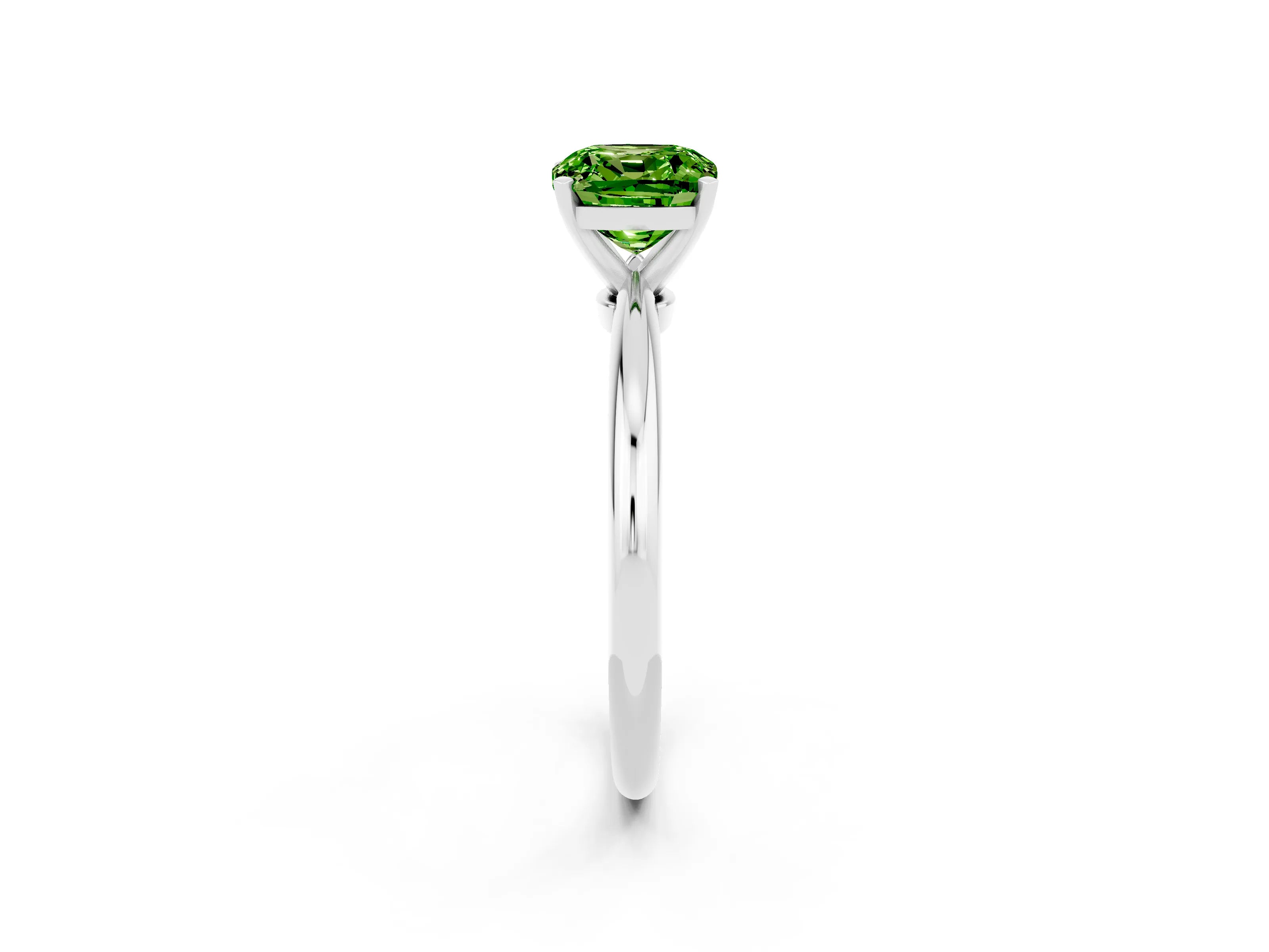 White gold Cushion Cut Peridot Solitaire Ring with Six-Prong Setting and Classic Band_14