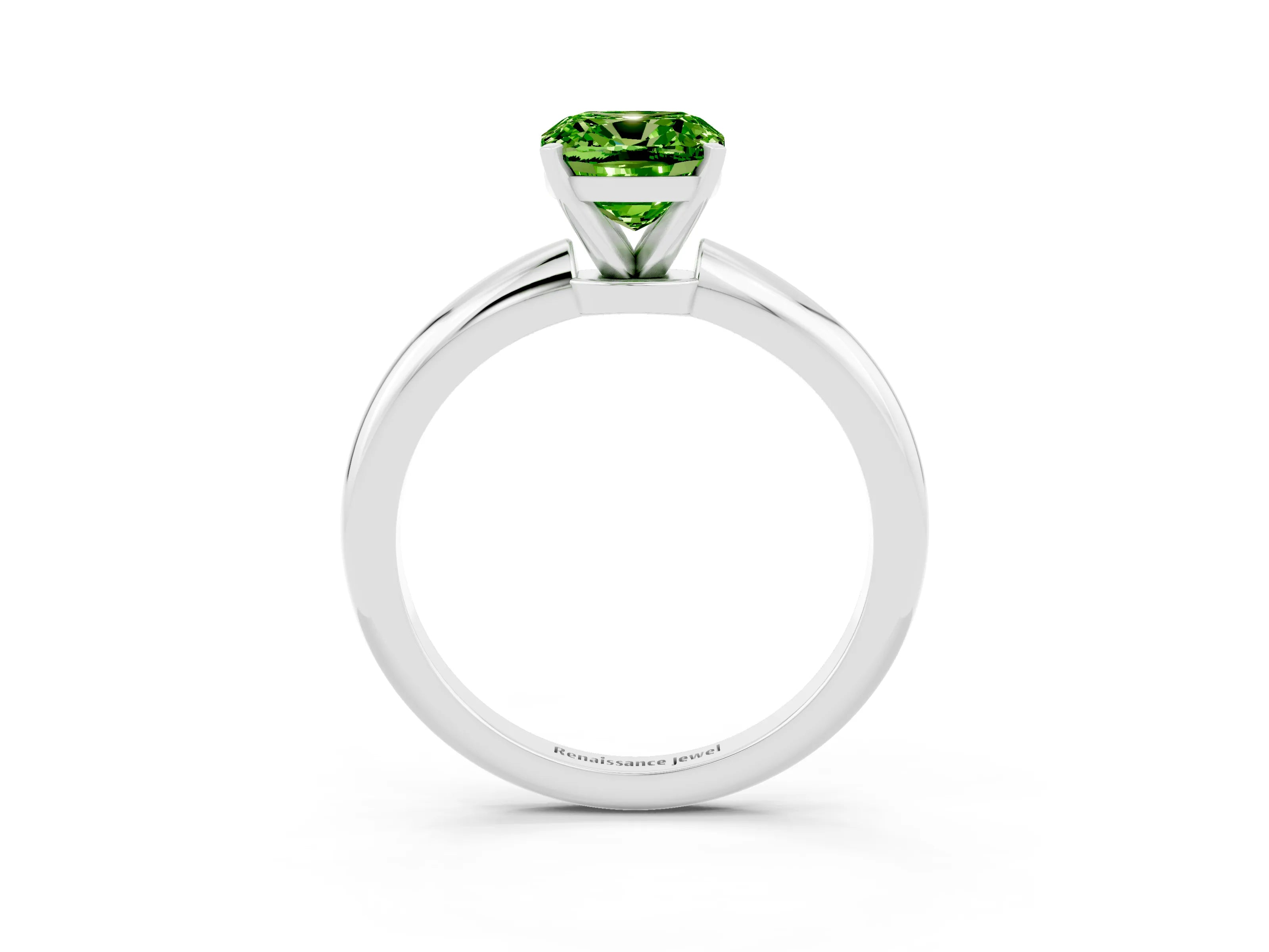 White gold Cushion Cut Peridot Solitaire Ring with Six-Prong Setting and Classic Band_15
