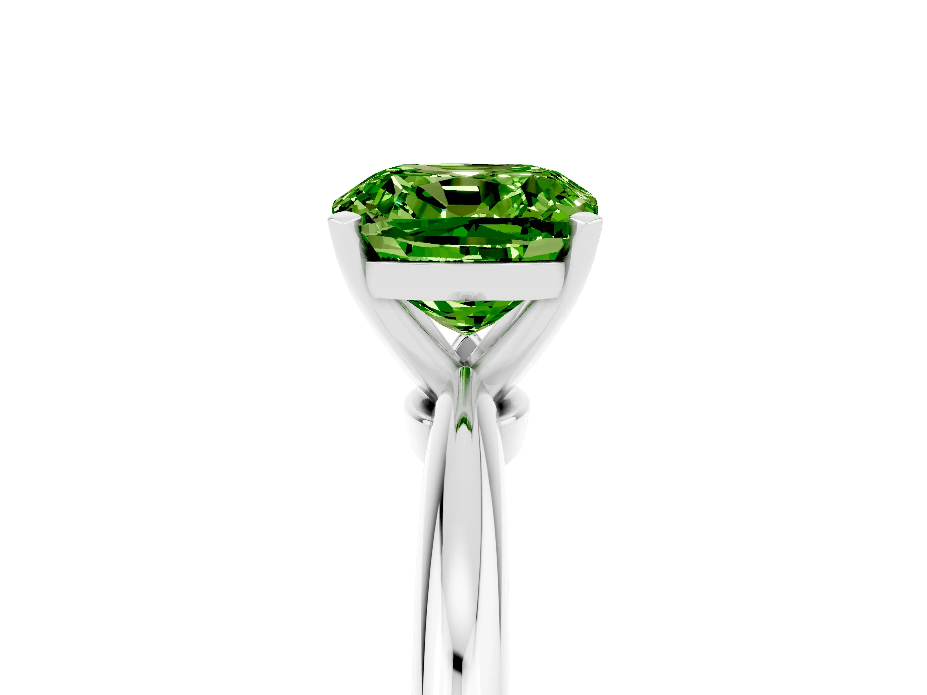 White gold Cushion Cut Peridot Solitaire Ring with Six-Prong Setting and Classic Band_17