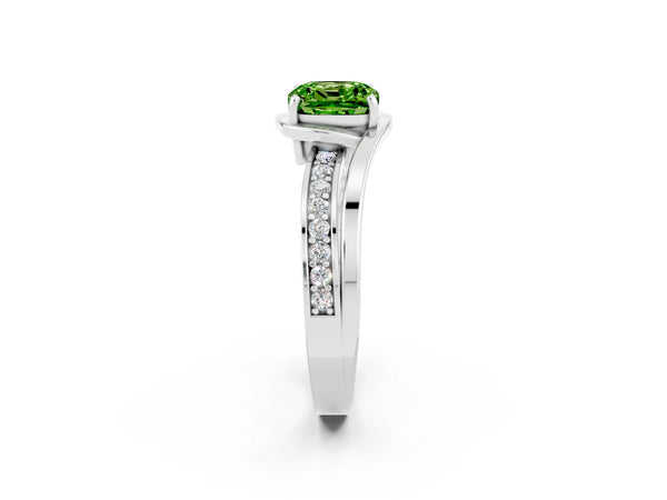 White gold Cushion Cut Peridot Solitaire Ring with Split Shank and Prong Setting