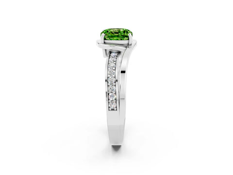 White gold Cushion Cut Peridot Solitaire Ring with Split Shank and Prong Setting_2
