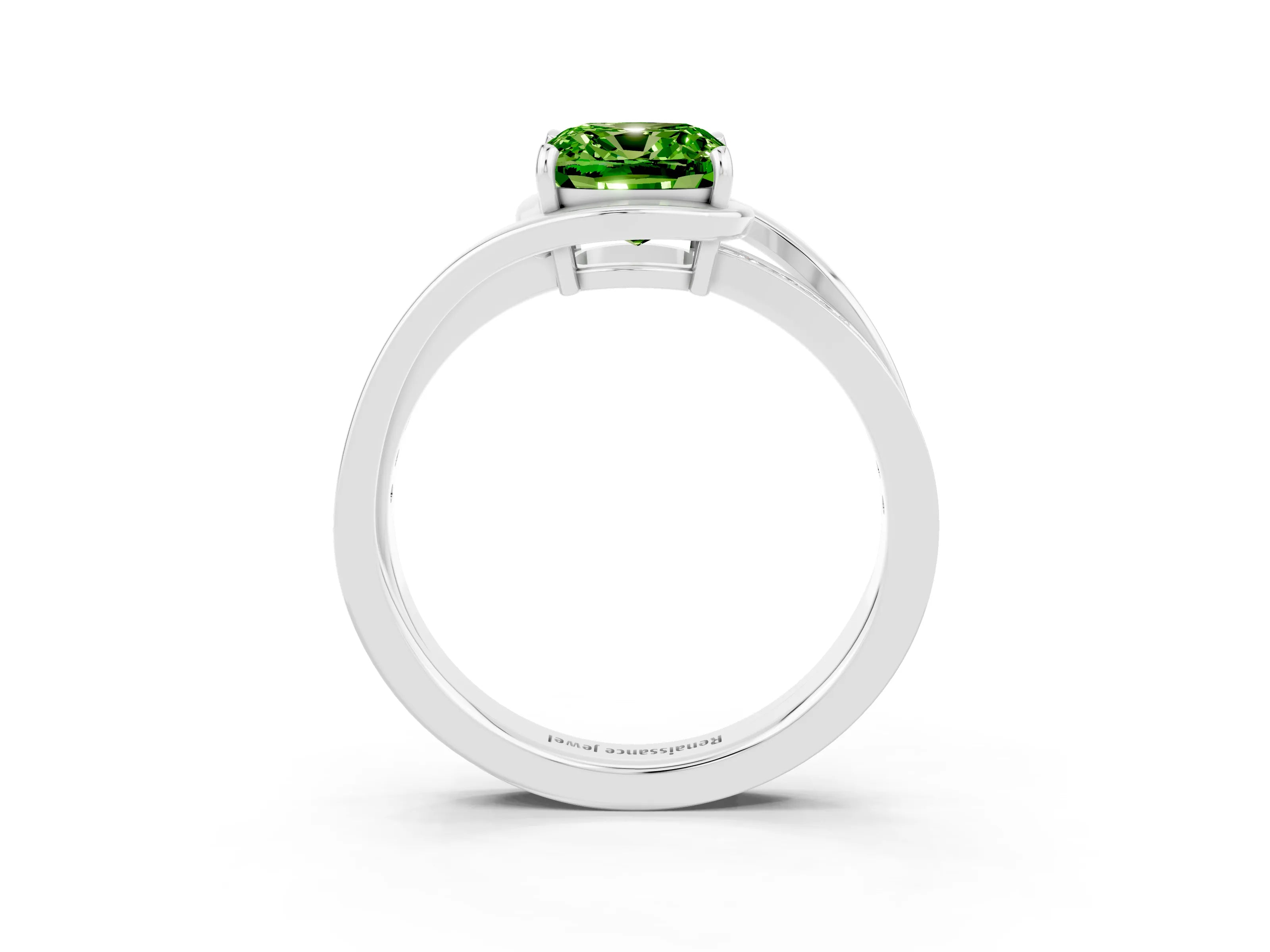 White gold Cushion Cut Peridot Solitaire Ring with Split Shank and Prong Setting_3