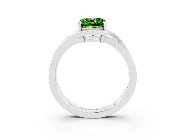 Platinum Cushion Cut Peridot Solitaire Ring with Split Shank and Prong Setting
