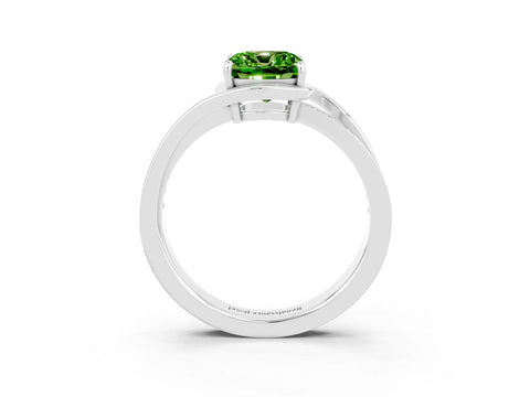 White gold Cushion Cut Peridot Solitaire Ring with Split Shank and Prong Setting_3