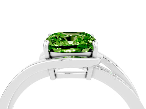 White gold Cushion Cut Peridot Solitaire Ring with Split Shank and Prong Setting_4