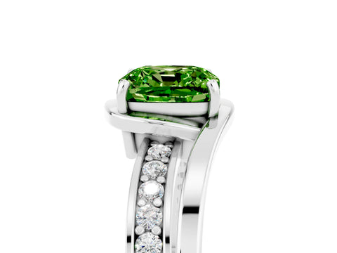 White gold Cushion Cut Peridot Solitaire Ring with Split Shank and Prong Setting_5