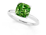 White gold Cushion Cut Peridot Solitaire Ring with Thin Band and Four-Prong Setting_1
