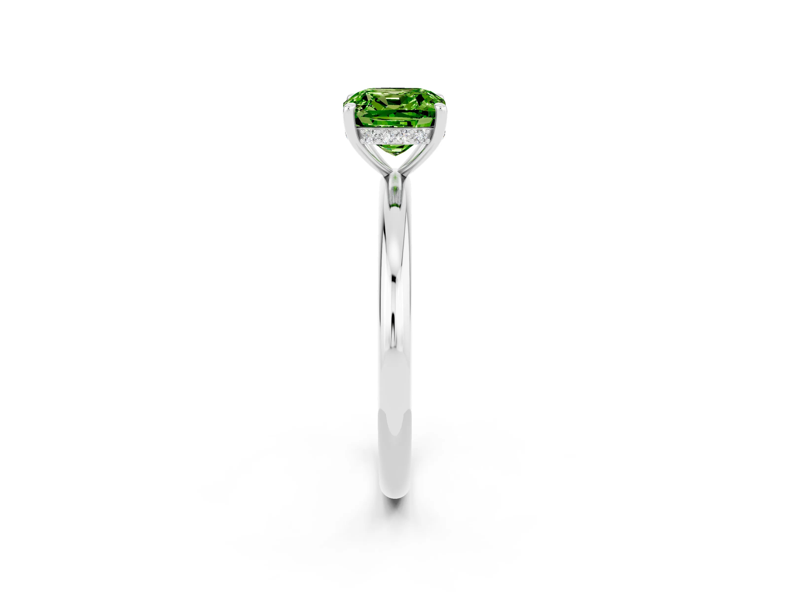White gold Cushion Cut Peridot Solitaire Ring with Thin Band and Four-Prong Setting_2
