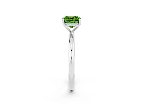 White gold Cushion Cut Peridot Solitaire Ring with Thin Band and Four-Prong Setting_2