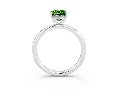 White gold Cushion Cut Peridot Solitaire Ring with Thin Band and Four-Prong Setting_3