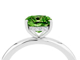 White gold Cushion Cut Peridot Solitaire Ring with Thin Band and Four-Prong Setting_4