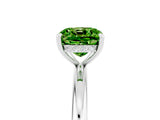 White gold Cushion Cut Peridot Solitaire Ring with Thin Band and Four-Prong Setting_5