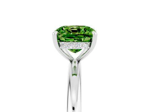White gold Cushion Cut Peridot Solitaire Ring with Thin Band and Four-Prong Setting_5