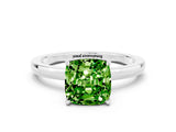 White gold Cushion Cut Peridot Solitaire Ring with Thin Band and Prong Setting_12