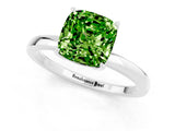 White gold Cushion Cut Peridot Solitaire Ring with Thin Band and Prong Setting_13