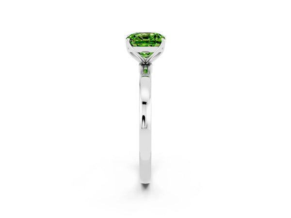 White gold Cushion Cut Peridot Solitaire Ring with Thin Band and Prong Setting