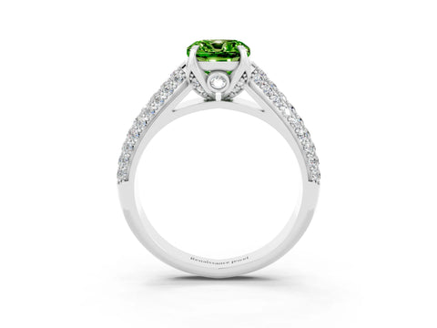 White gold Cushion Cut Peridot Solitaire Ring with Three-Row Pavé Band and Four-Prong Setting_15