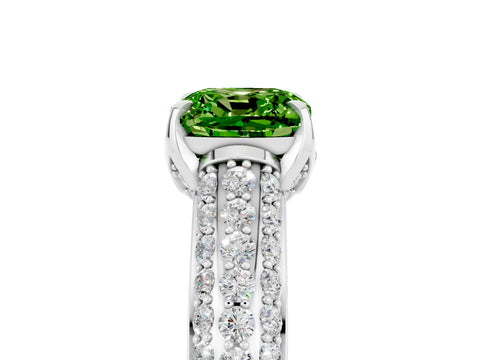 White gold Cushion Cut Peridot Solitaire Ring with Three-Row Pavé Band and Four-Prong Setting_17