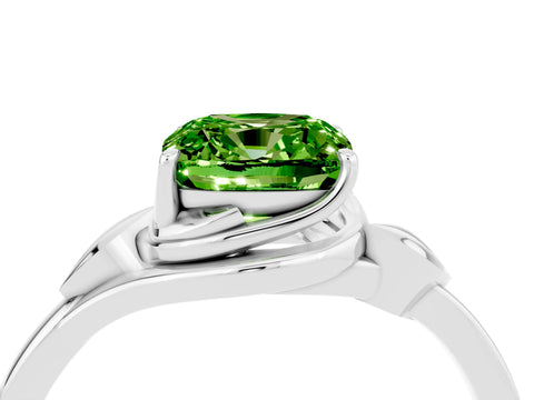 White gold Cushion Cut Peridot Solitaire Ring with Twist Band and Four-Prong Setting_16