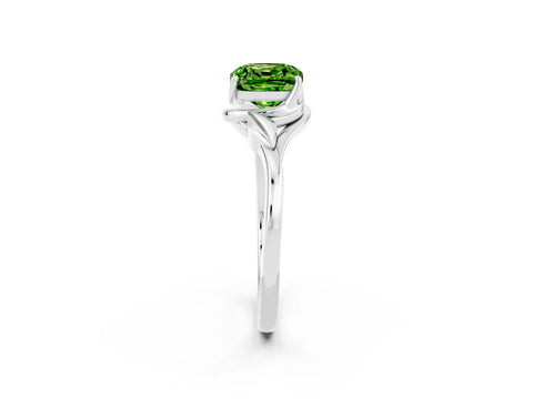 White gold Cushion Cut Peridot Solitaire Ring with Twist Band and Four-Prong Setting_38