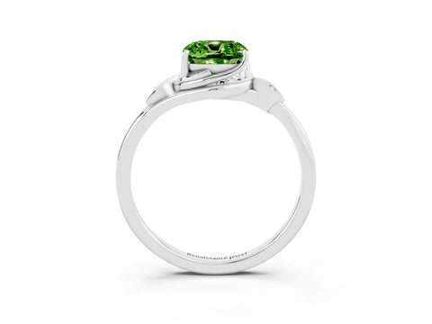White gold Cushion Cut Peridot Solitaire Ring with Twist Band and Four-Prong Setting_39
