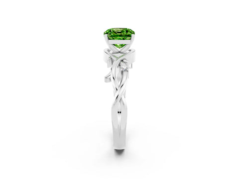 White gold Cushion Cut Peridot Solitaire Ring with Twisted Band and Prong Setting_14