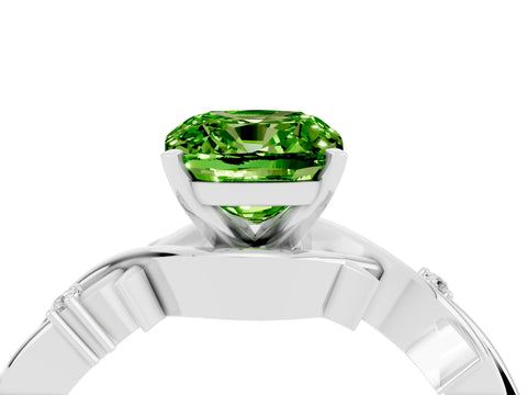White gold Cushion Cut Peridot Solitaire Ring with Twisted Band and Prong Setting_4