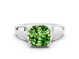 White gold Cushion Cut Peridot Solitaire Ring with Wide Band and Prong Setting