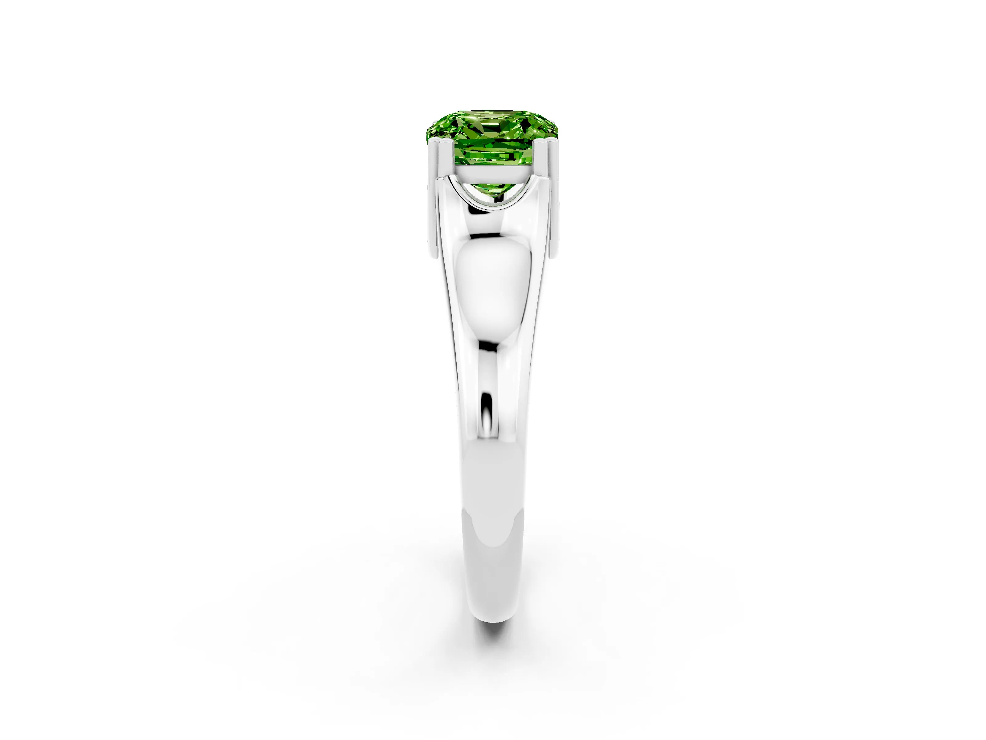 White gold Cushion Cut Peridot Solitaire Ring with Wide Band and Prong Setting_2