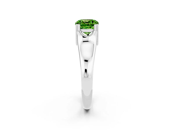 White gold Cushion Cut Peridot Solitaire Ring with Wide Band and Prong Setting