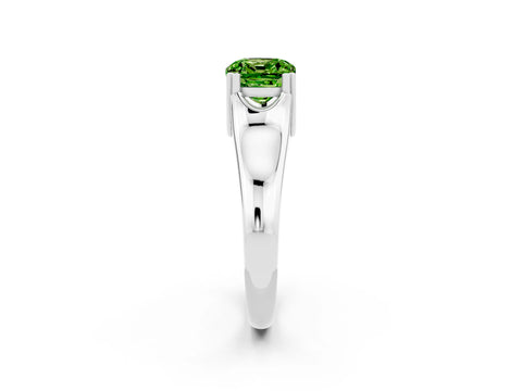 White gold Cushion Cut Peridot Solitaire Ring with Wide Band and Prong Setting_2