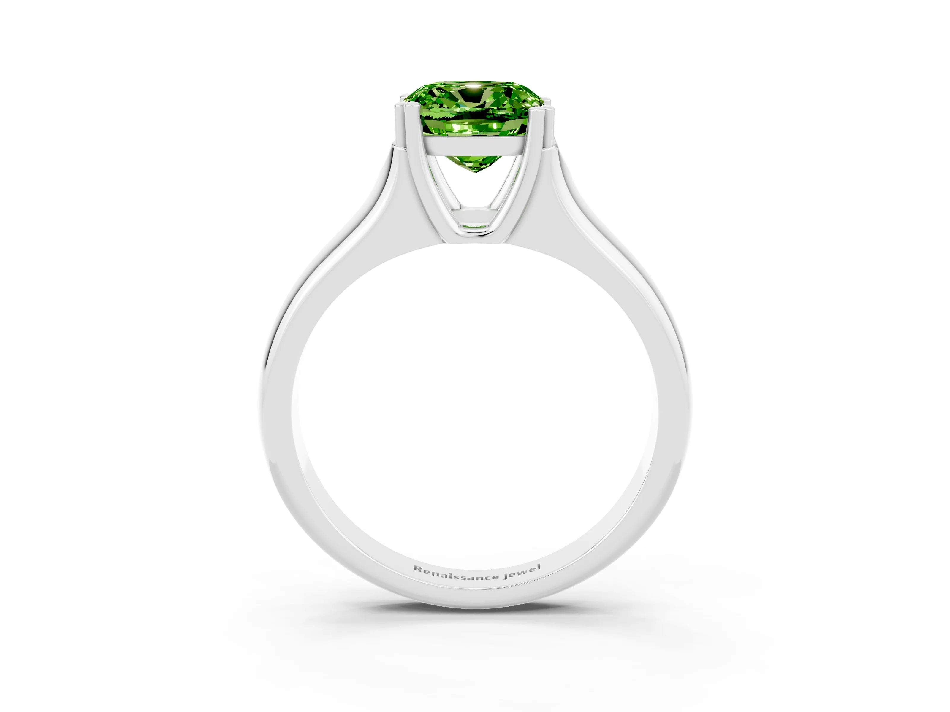 White gold Cushion Cut Peridot Solitaire Ring with Wide Band and Prong Setting_3