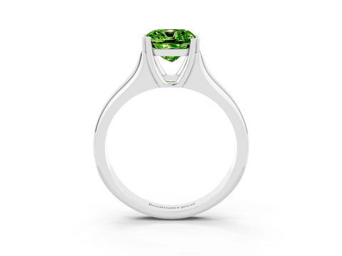 White gold Cushion Cut Peridot Solitaire Ring with Wide Band and Prong Setting_3