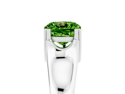 White gold Cushion Cut Peridot Solitaire Ring with Wide Band and Prong Setting_5