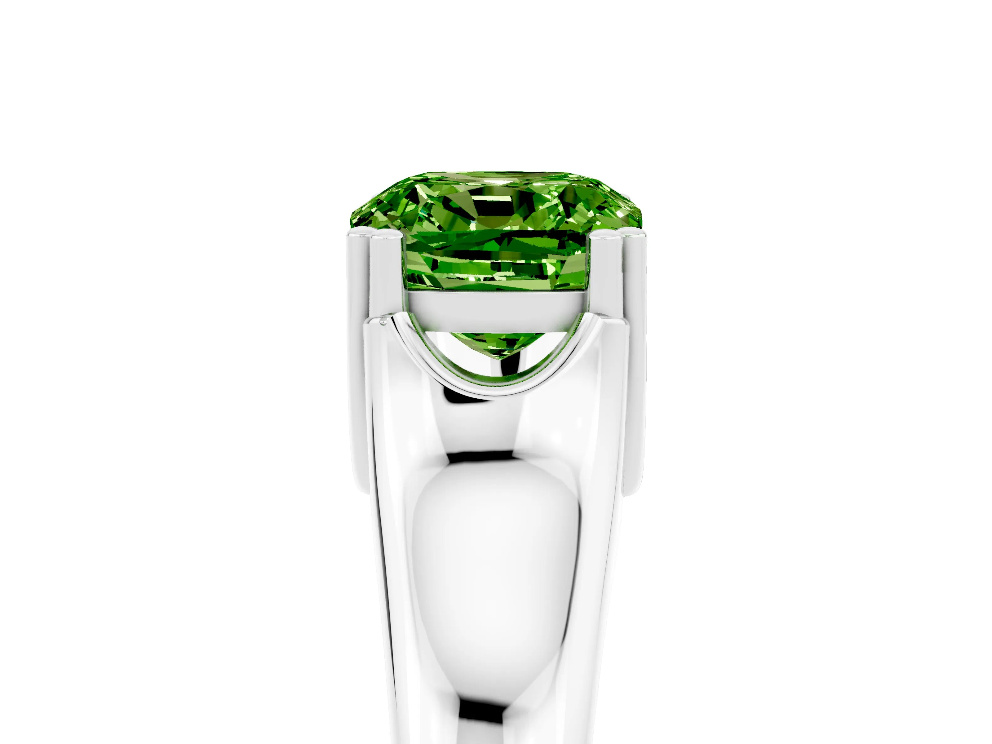 White gold Cushion Cut Peridot Solitaire Ring with Wide Band and Prong Setting_5