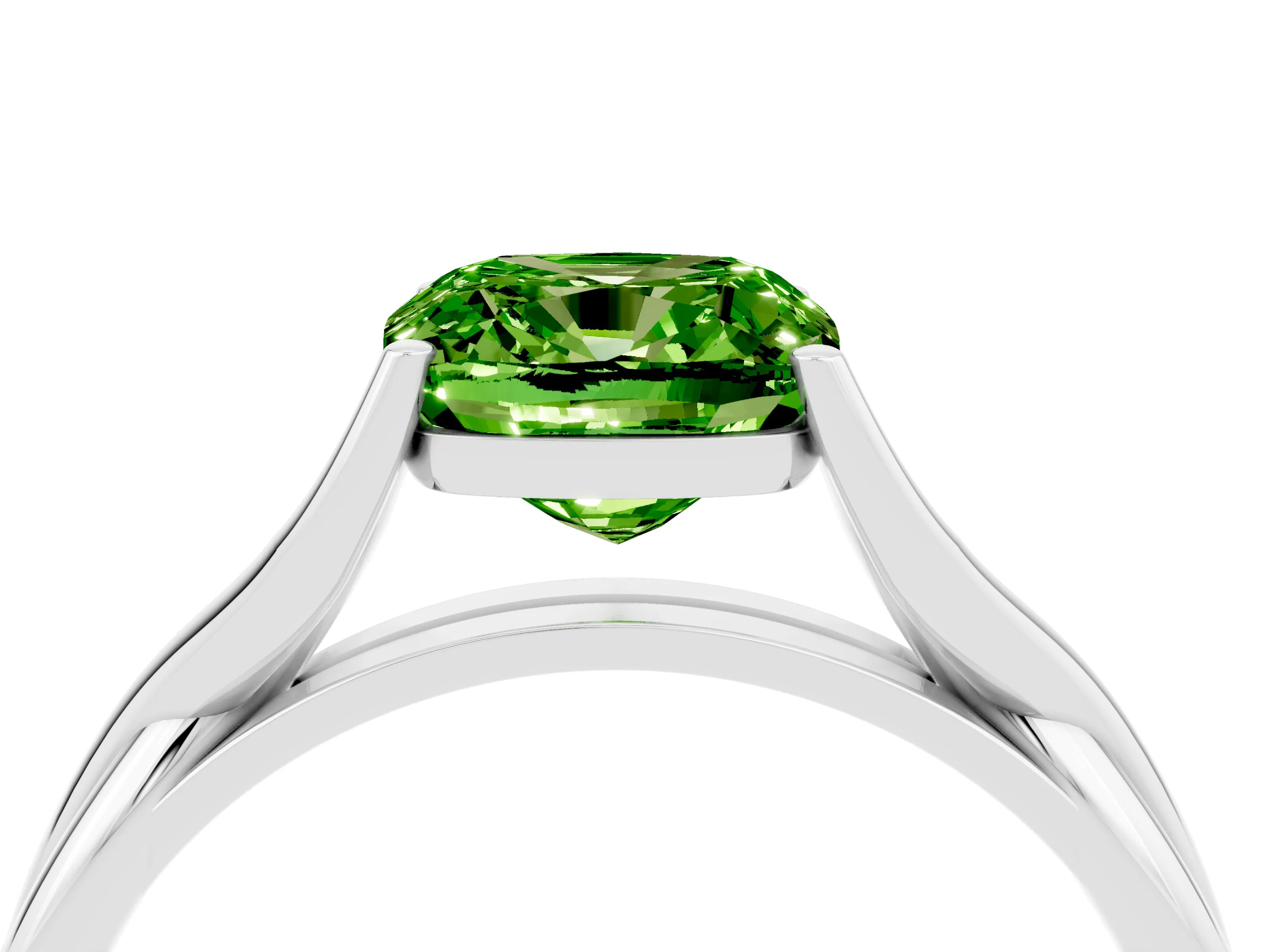 White gold Cushion Cut Peridot Solitaire Twist Band Prong Setting Ring_100