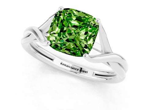 White gold Cushion Cut Peridot Solitaire Twist Band Prong Setting Ring_61