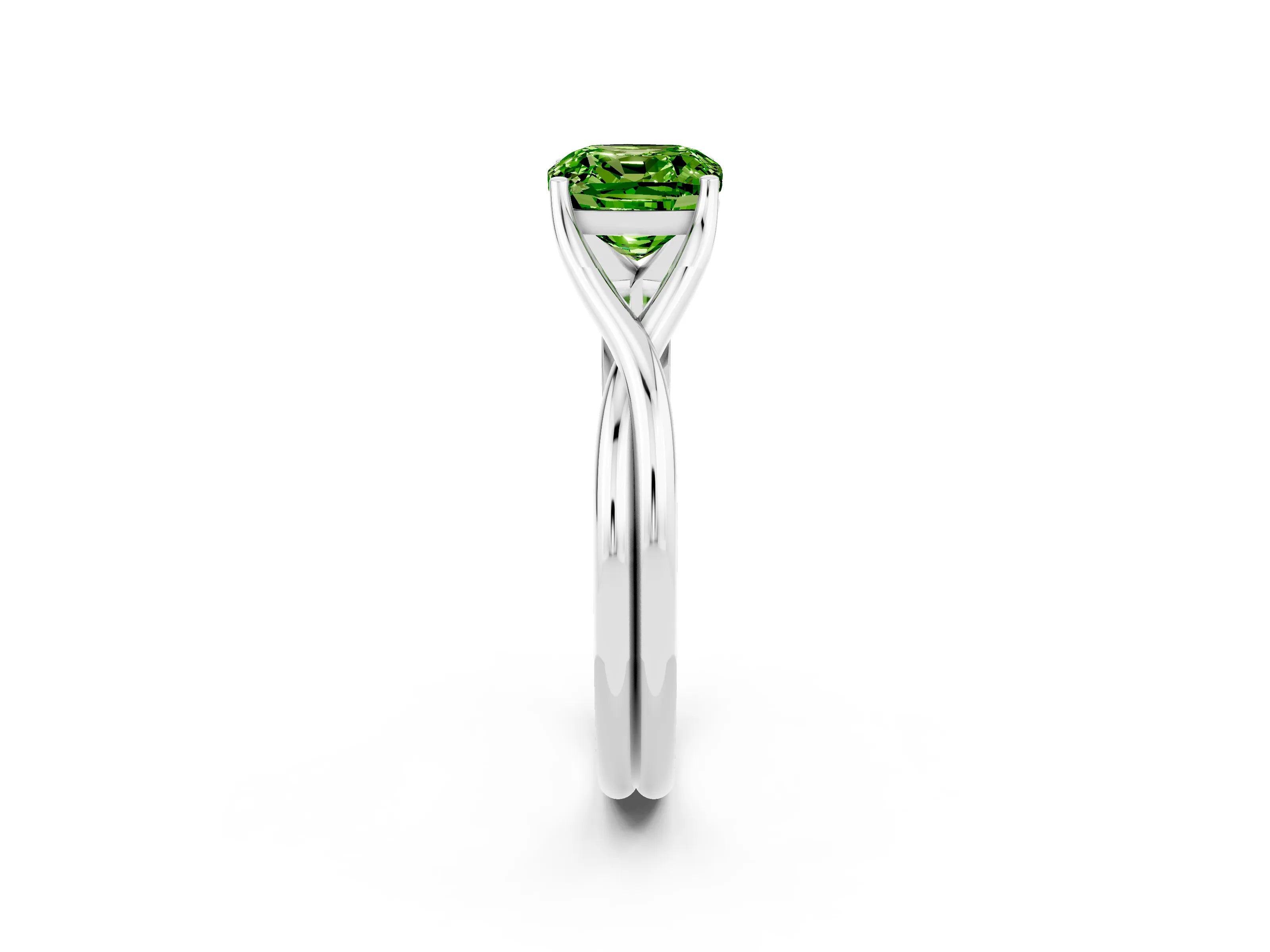 White gold Cushion Cut Peridot Solitaire Twist Band Prong Setting Ring_62