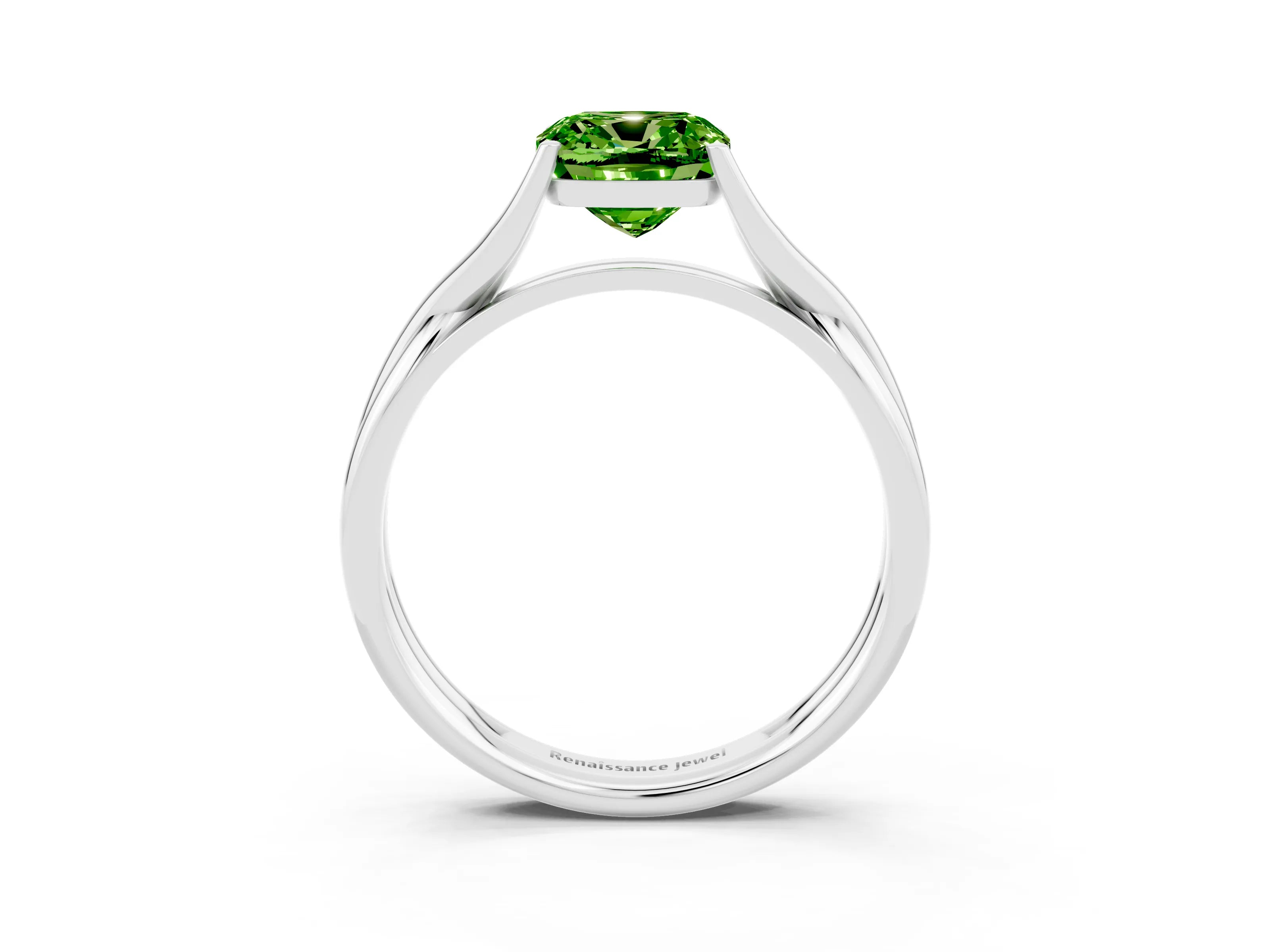 White gold Cushion Cut Peridot Solitaire Twist Band Prong Setting Ring_63