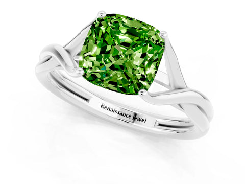 White gold Cushion Cut Peridot Solitaire Twist Band Prong Setting Ring_74