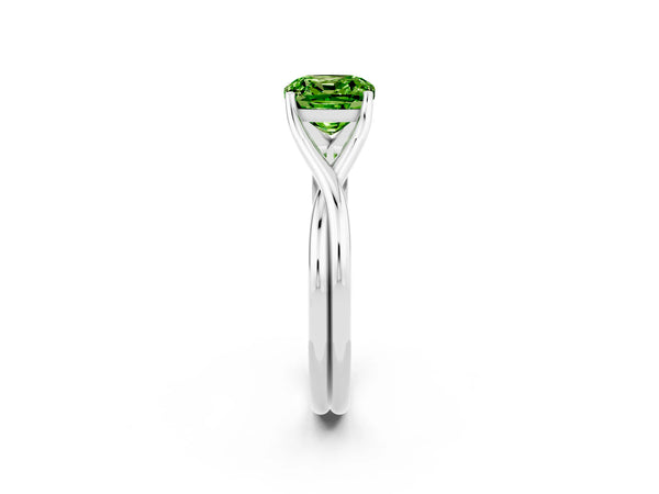 Silver Cushion Cut Peridot Solitaire Twist Band Prong Setting Ring