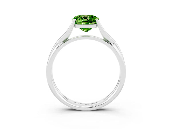 Silver Cushion Cut Peridot Solitaire Twist Band Prong Setting Ring