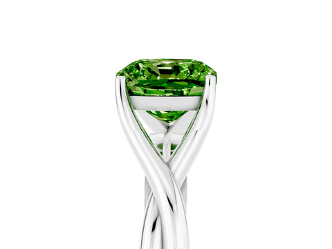 White gold Cushion Cut Peridot Solitaire Twist Band Prong Setting Ring_78