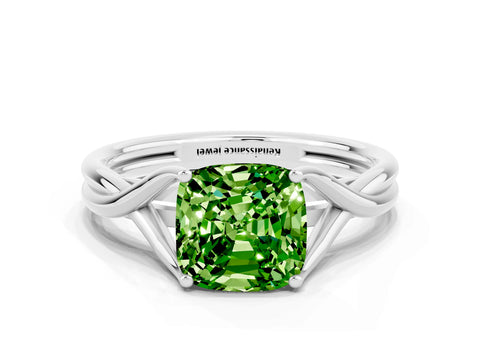 White gold Cushion Cut Peridot Solitaire Twist Band Prong Setting Ring_84